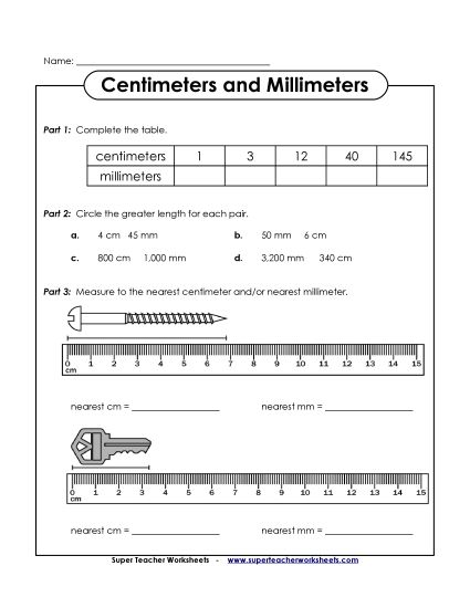 Mixed-Unit Measuring and Converting - Centimeter and Millimeter Worksheet (Printable PDF Worksheet)
