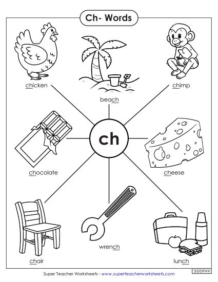 Phonics Blends and Digraphs - Ch- Words (Printable PDF Worksheet)