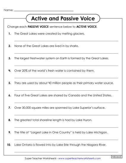 Rewrite Passive Voice as Active Voice - Change Passive to Active Voice Sentences (Printable PDF Worksheet)