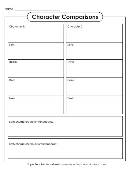 Reading - Character Comparisons 2 (Printable PDF Worksheet)