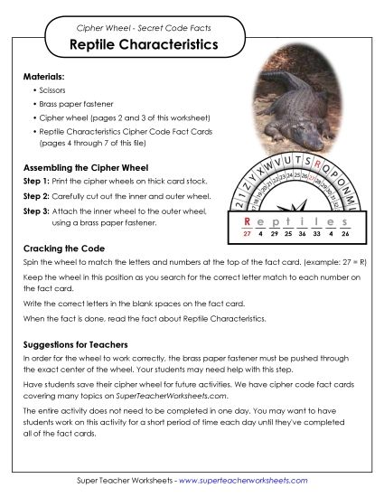 Characteristics of Reptiles (Printable PDF Worksheet)