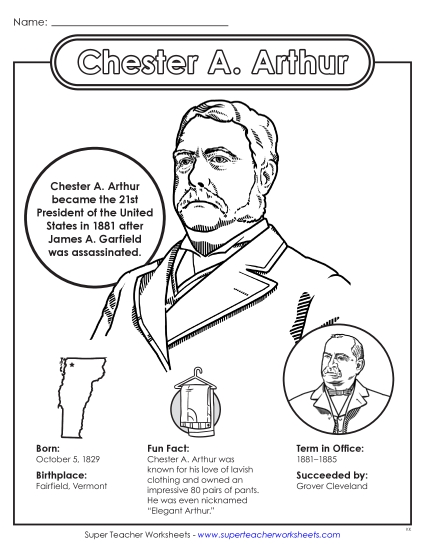 President Fact Sheets - Chester A. Arthur Fact Sheet (Printable PDF Worksheet)