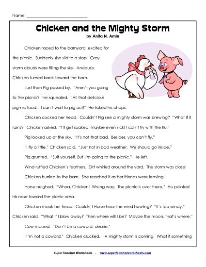 Fiction - Chicken and the Mighty Storm (Printable PDF Worksheet)