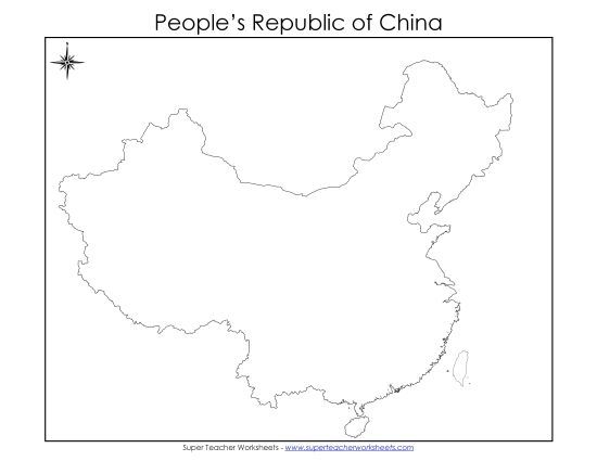 Maps - China Country Map (Blank #1) (Printable PDF Worksheet)