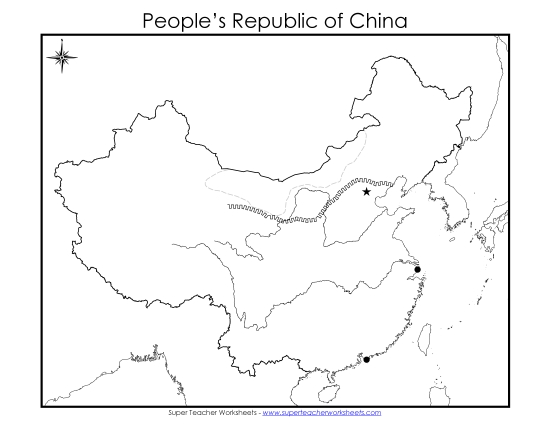 Maps of China - China Map (Blank) (Printable PDF Worksheet)