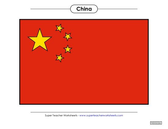 Flag - Chinese Flag (Full Color) (Printable PDF Worksheet)