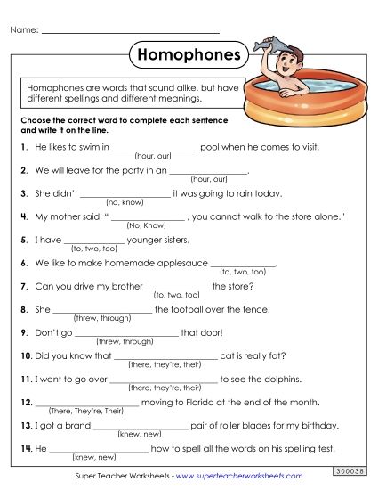 Mixed Homophones - Choose the Homophone (Printable PDF Worksheet)