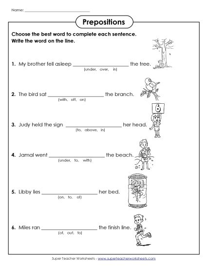 Level: Basic - Choose the Preposition (Very Basic) (Printable PDF Worksheet)