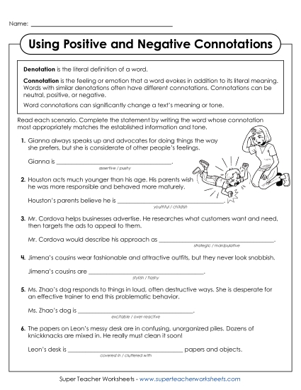 Choose the Word - Choose the Word with the Appropriate Connotation (Printable PDF Worksheet)