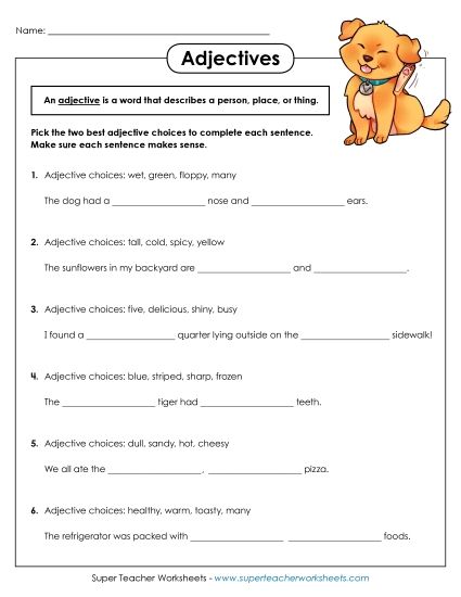 Basic Adjectives - Choosing Adjectives (Printable PDF Worksheet)