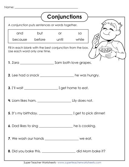 Basic - Choosing & Writing Conjunctions (Printable PDF Worksheet)