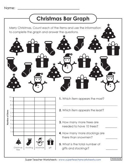 Graphing - Christmas Bar Graph (Basic) (Printable PDF Worksheet)