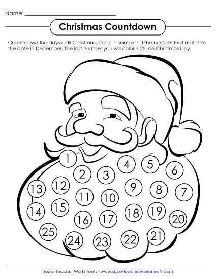 Christmas Countdowns - Christmas Countdown Santa (Printable PDF Worksheet)