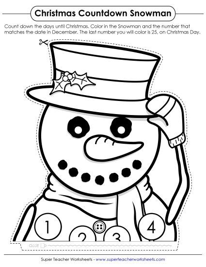 Christmas Countdowns - Christmas Countdown Snowman (Printable PDF Worksheet)