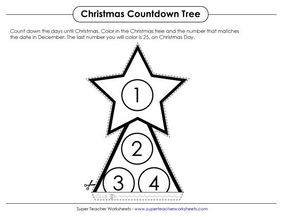 Christmas Countdowns - Christmas Countdown Tree (Printable PDF Worksheet)