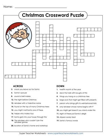Christmas Word Puzzles - Christmas Crossword (Printable PDF Worksheet)