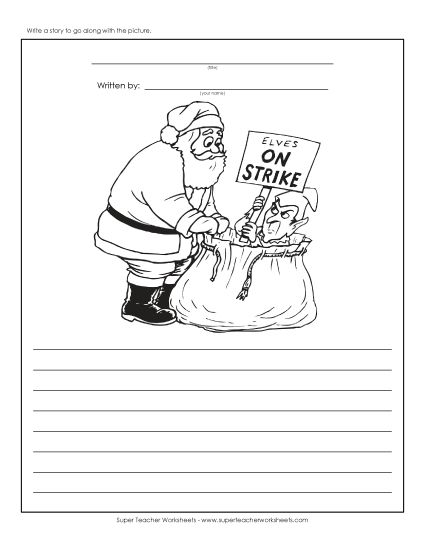 Holiday Story Pictures - Christmas - Elf Strike (Printable PDF Worksheet)