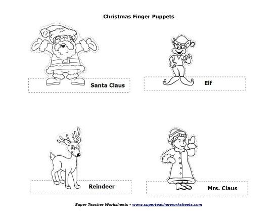 Paper Bag Puppets - Christmas Finger Puppets (Printable PDF Worksheet)