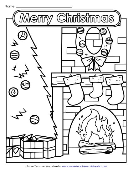 Advanced Pictures (For Older Kids) - Christmas Fireplace Scene (Printable PDF Worksheet)