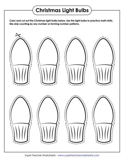 Shape Cut & Clue - Christmas Lights Template (Printable PDF Worksheet)