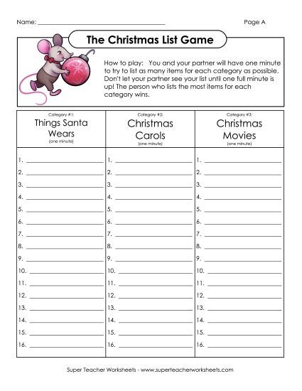 Christmas Word Puzzles - Christmas List Game (Printable PDF Worksheet)