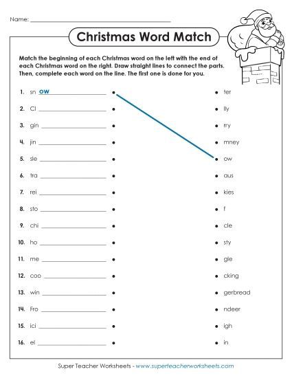Christmas Word Puzzles - Christmas Match Word (Printable PDF Worksheet)