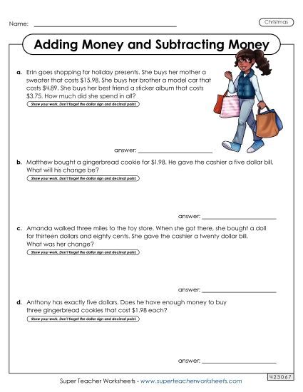 Christmas Word Problems - Christmas Money Word Problems (Printable PDF Worksheet)