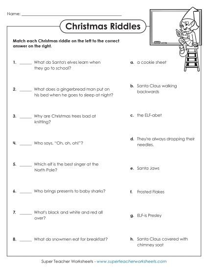 Christmas Word Puzzles - Christmas Riddles (Printable PDF Worksheet)