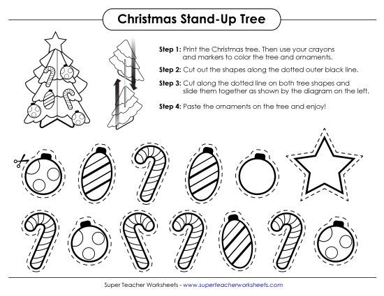Cut, Color, Glue - Christmas Stand-up Tree (Printable PDF Worksheet)