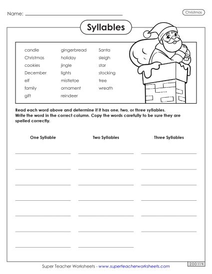 Cut-and-Glue Activities (Very Basic) - Christmas Syllables (Printable PDF Worksheet)