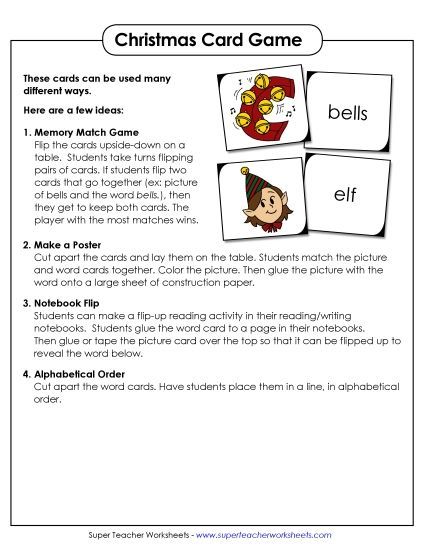 Games & Learning Centers (Very Basic) - Christmas Word-Picture Card Sort  (Printable PDF Worksheet)