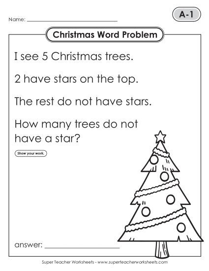 Christmas Word Problems - Christmas Word Problems: Grade 1 (Printable PDF Worksheet)