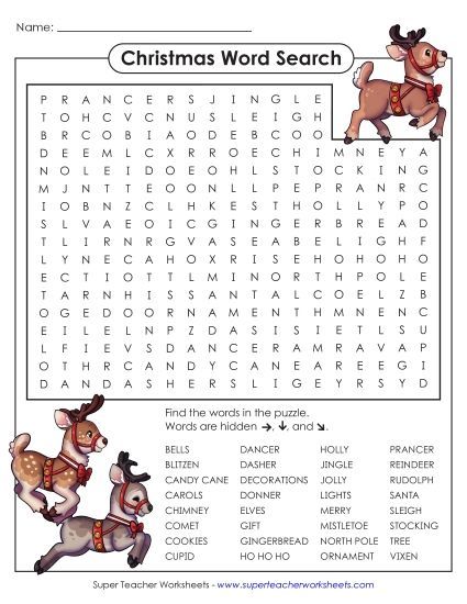 Christmas Word Puzzles - Christmas Word Search Puzzle (Printable PDF Worksheet)