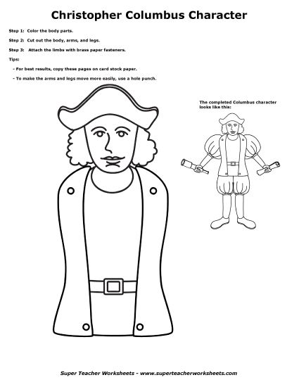 Christopher Columbus - Christopher Columbus Cut-Out Figure Activity (Printable PDF Worksheet)