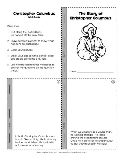 Christopher Columbus Mini-Book (Printable PDF Worksheet)