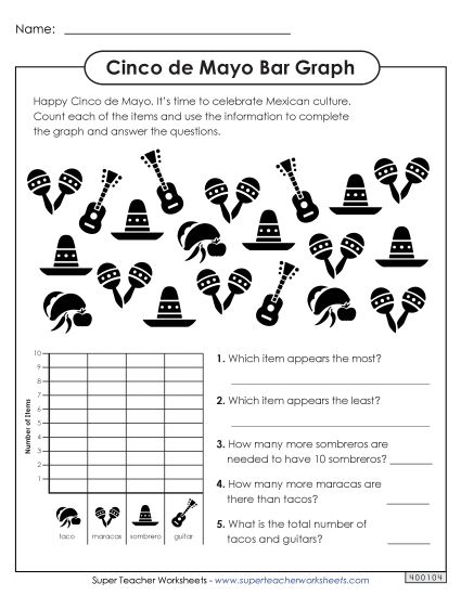 Worksheets - Cinco de Mayo Bar Graph (Printable PDF Worksheet)