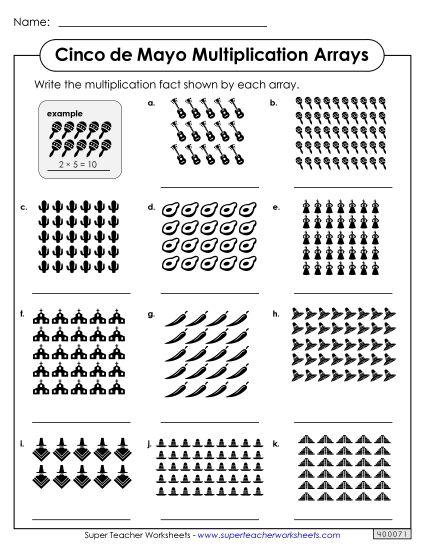 Worksheets - Cinco de Mayo Multiplication Arrays (Printable PDF Worksheet)