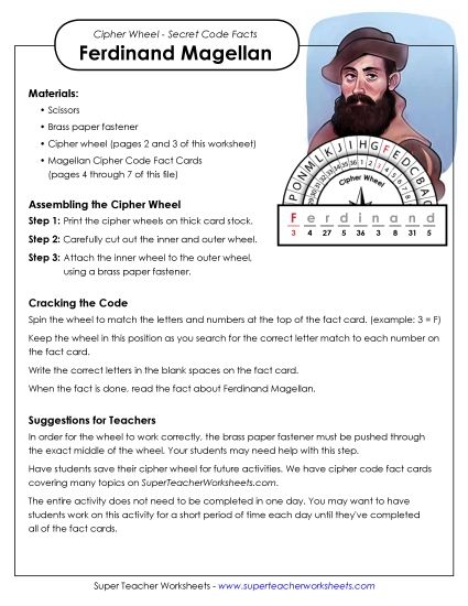 Ferdinand Magellan - Cipher Wheel: Decode the Facts About Magellan (Printable PDF Worksheet)