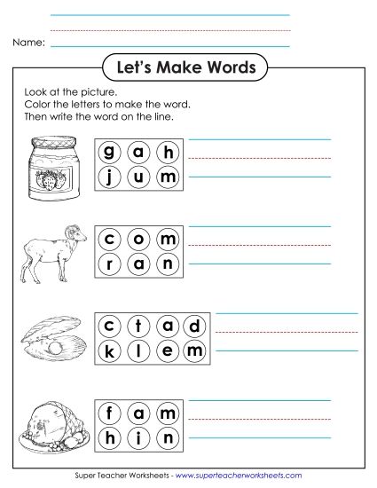 Worksheets - Circle the Letters & Write (-am) (Printable PDF Worksheet)