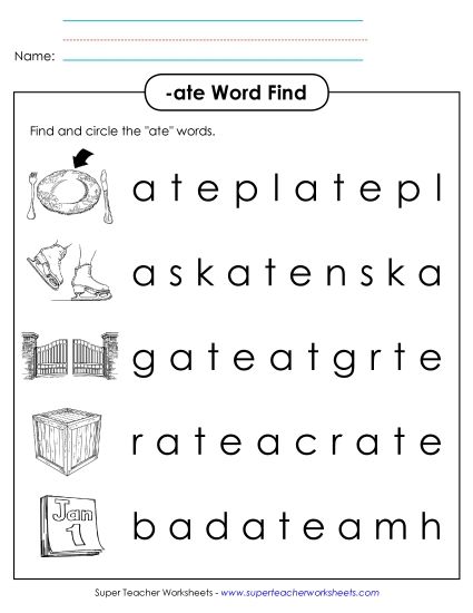 Worksheets - Circle the Word (-ate) (Printable PDF Worksheet)