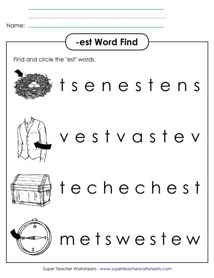 Worksheets - Circle the Word (-est) (Printable PDF Worksheet)