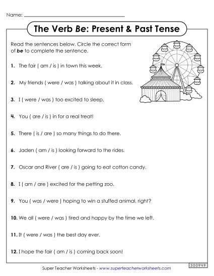 Present & Past Tense - Circle the Word (Present & Past Tense) (Printable PDF Worksheet)