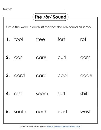 Worksheets - Circle the Word: /ôr/ as in Fork (Printable PDF Worksheet)