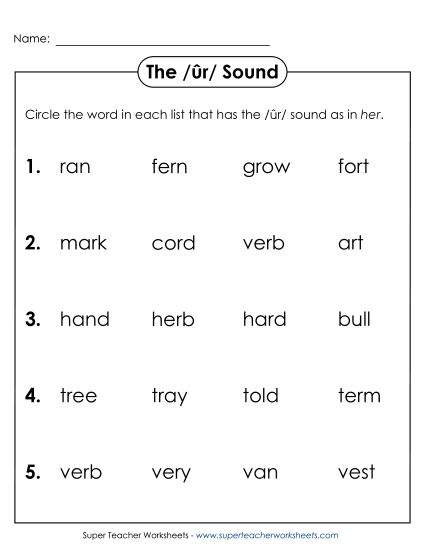 Worksheets - Circle the Word: /ûr/ Spelled <i>er</i> (Printable PDF Worksheet)