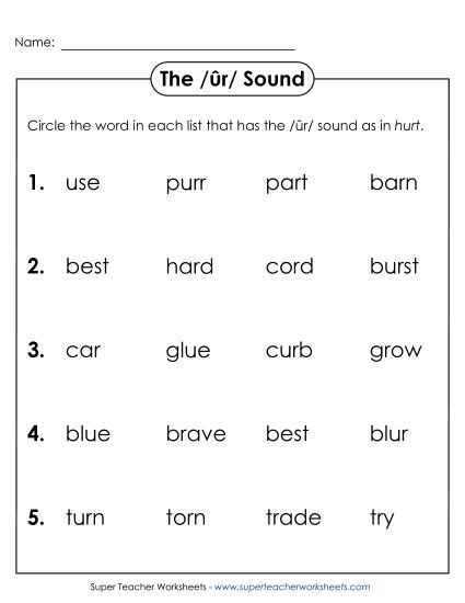 Worksheets - Circle the Word: /ûr/ Spelled <i>ur</i> (Printable PDF Worksheet)