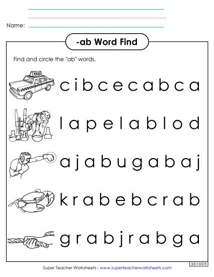 Worksheets - Circle the Words (-ab) (Printable PDF Worksheet)