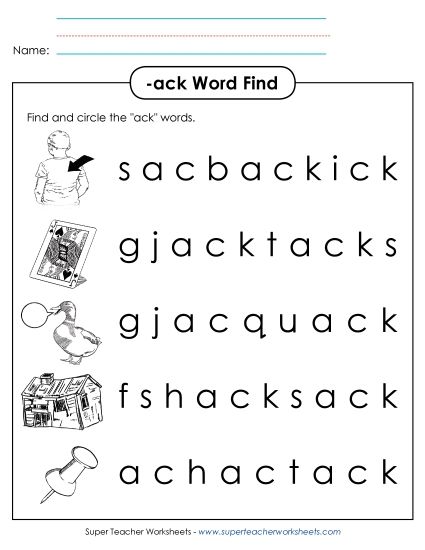 Worksheets - Circle the Words (-ack) (Printable PDF Worksheet)