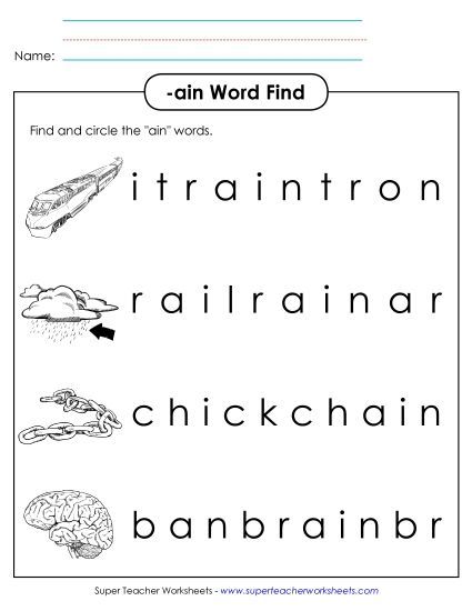Worksheets - Circle the Words (-ain) (Printable PDF Worksheet)