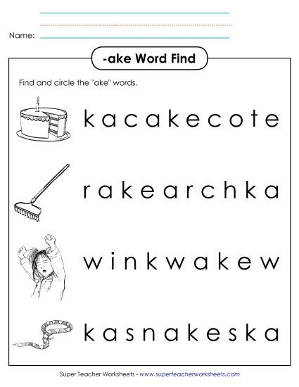 Worksheets - Circle the Words (-ake) (Printable PDF Worksheet)