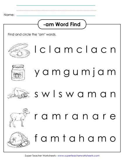 Worksheets - Circle the Words (-am) (Printable PDF Worksheet)
